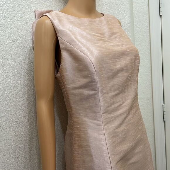 Alfred Sung Pearl Pink Silky Shimmer Sleeveless Dress Open Back Bow Size 12 - Picture 3 of 11